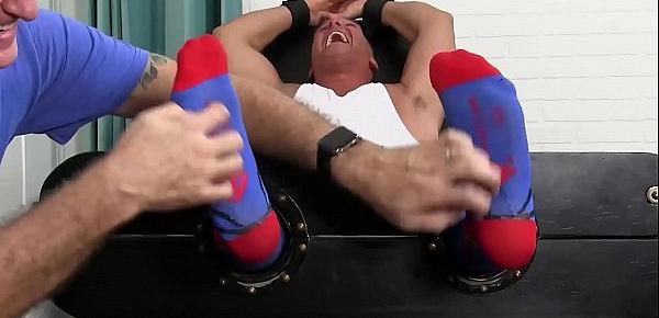  Mature guy Sebastian immobilized and tickled with feathers